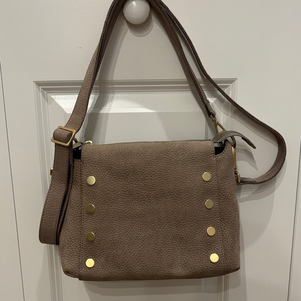 Hammitt Brown Crossbody Bag with Gold Studs.